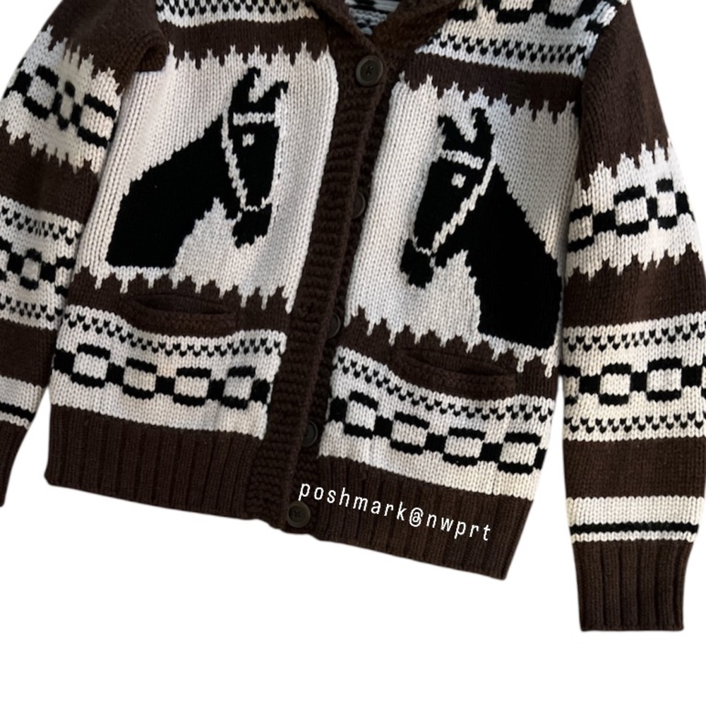 Naked Cashmere 🐴 Ryder Cardigan Intarsia Knit Sweater Horse Pony Brown Black XS - Picture 6 of 13